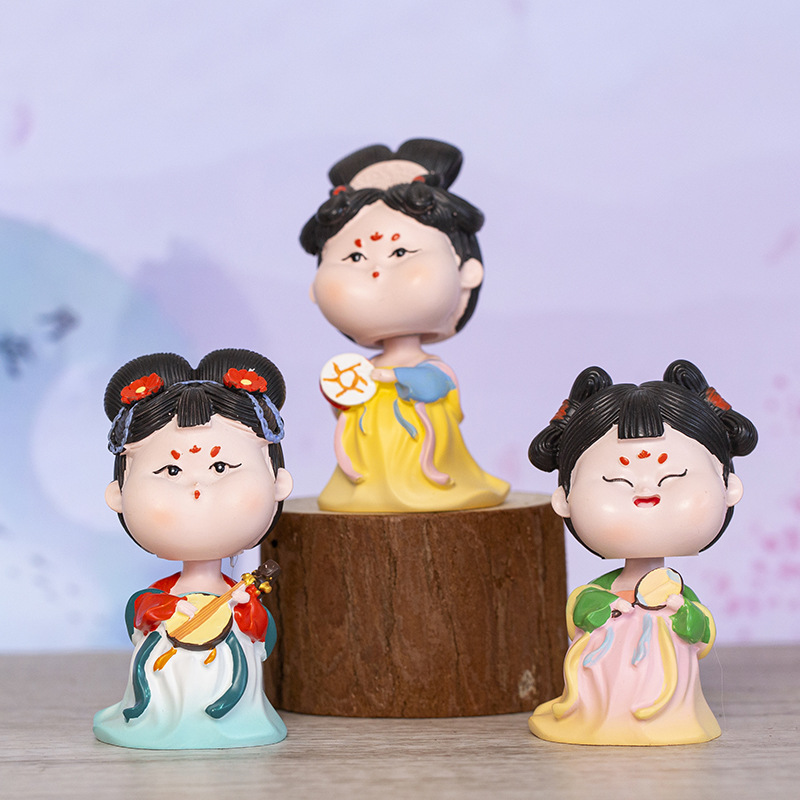 国潮古风唐仕女摇头车载摆件家居桌面装饰学生树脂礼品精品店批发