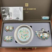 999纯银鎏银茶壶茶杯一壶二杯加壶承茶具套装送长辈领导高档商务