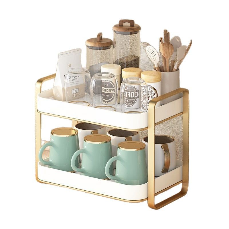 ガラス製ティーカップやコーヒーカップを乾燥させるためのウォーターカップ収納ラック、家庭用デスクトップ二層トレイ、ウォーターカップ収納と排水ラック|undefined