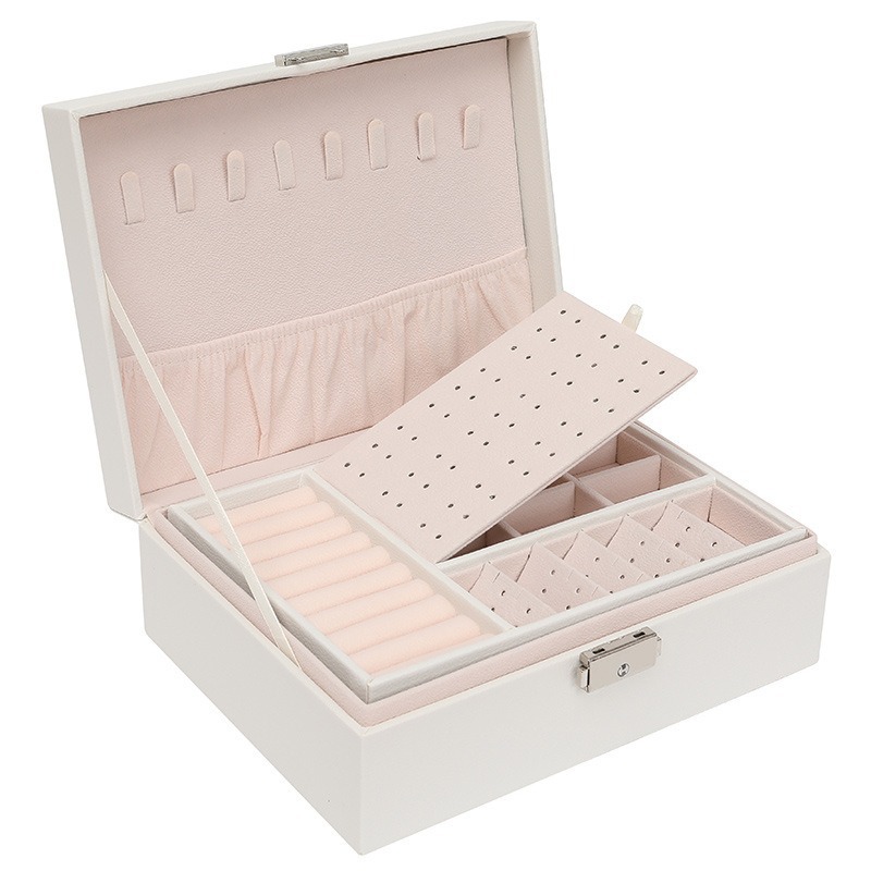 Caja de joyería de doble capa con cerradura Caja de joyería Pendientes Pendientes Caja de almacenamiento Collar Caja de anillo Caja de joyería Caja de embalaje de mano