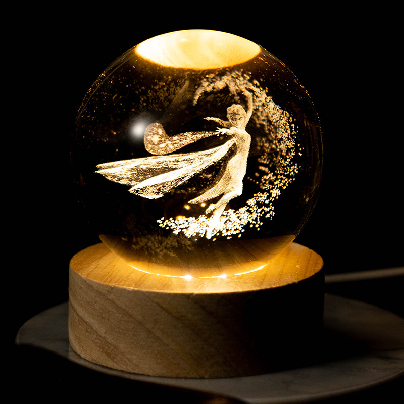 Luminoso Galaxy talla interior Luna bola de cristal luz la noche creativa decoración escritorio USB base madera regalo para niños y niñas