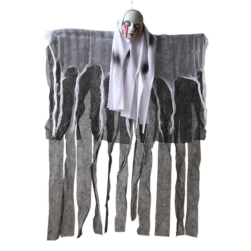 Halloween decoración colgante fantasma transfronterizo exclusivo cráneo gasa fantasma cara fantasma casa puerta horror accesorios fantasma colgante