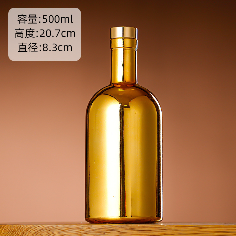 Galvanoplastia botella de vino de vidrio vodka botella de hielo botella de bebida de gama alta botella de vino extranjero botella de vino tinto chapado en oro botella vacía al por mayor