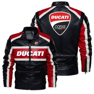 2023 new motorcycle style leather jacket du Kadi color stand collar leather jacket spring and autumn without velvet coat