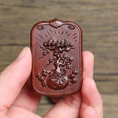 Lightning Struck Jujube Wood Plate Zhao Gongming Wealth Tree Pendant, Daoist Magical Artifact, Portable Accessory, Made of Deep-Colored Antique Material, Exquisite Carving