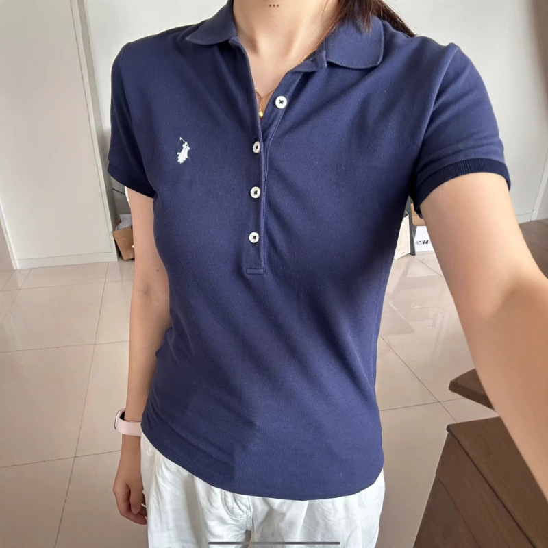 Original Rl Laff Pony Ouyang Nana Same Style Five-Button Classic Embroidered Polo Shirt Short-Sleeved T-Shirt for Women Original Rl Laff Pony Ouyang Nana Same Style Five-Button Classic Embroidered Polo Shirt Short-Sleeved T-Shirt for Women