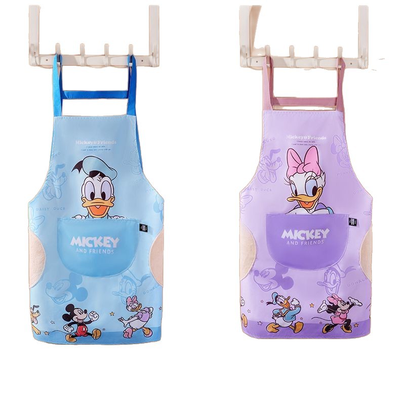 Delantal de dibujos animados de Disney con bolsillo grande con toallita de manos Mickey impermeable y a prueba de aceite con cordones ajustables y fácil de limpiar delantal