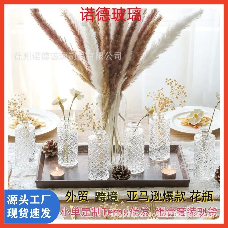 Оптовая продажа стеклянных ваз для цветов в наличии, с высококачественным дизайном, набор маленьких ваз, в стиле ins, высококлассное украшение для гостиной.