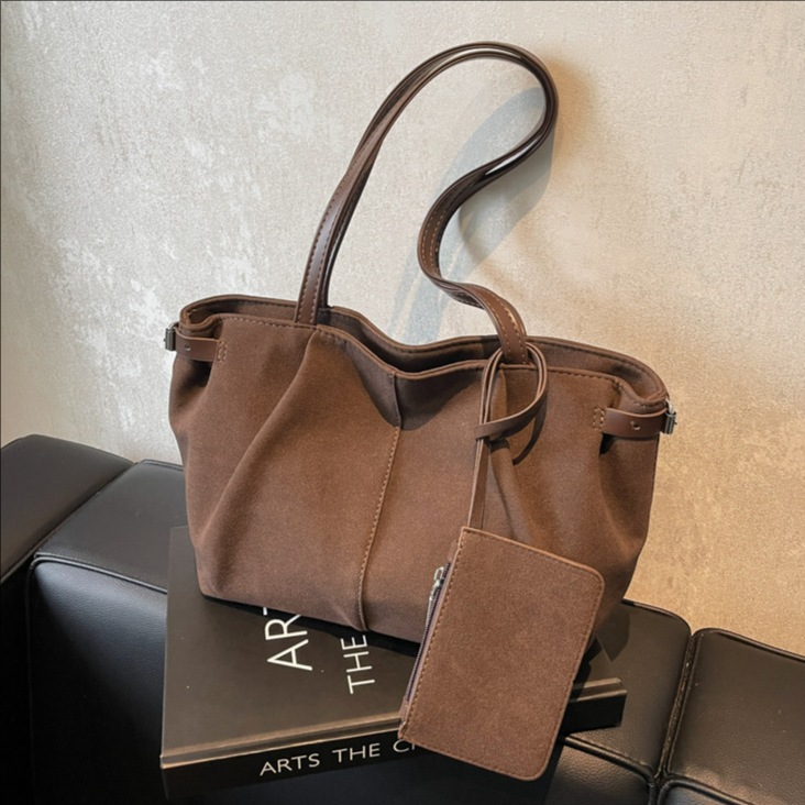 Cross-Border Korean Style Niche Large Capacity Tote Bag For Women 2026 New Season Suede Casual Commuter Handbag Shoulder Bag
