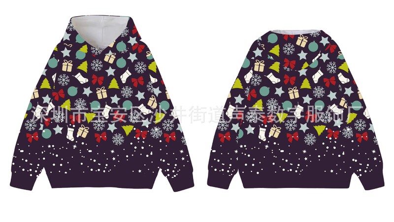 クリスマス親子ウェアクロスボーダーヘラジカフード付きスウェットシャツデジタルプリント長袖スウェットシャツカスタム秋冬フード付きスウェットシャツ|undefined