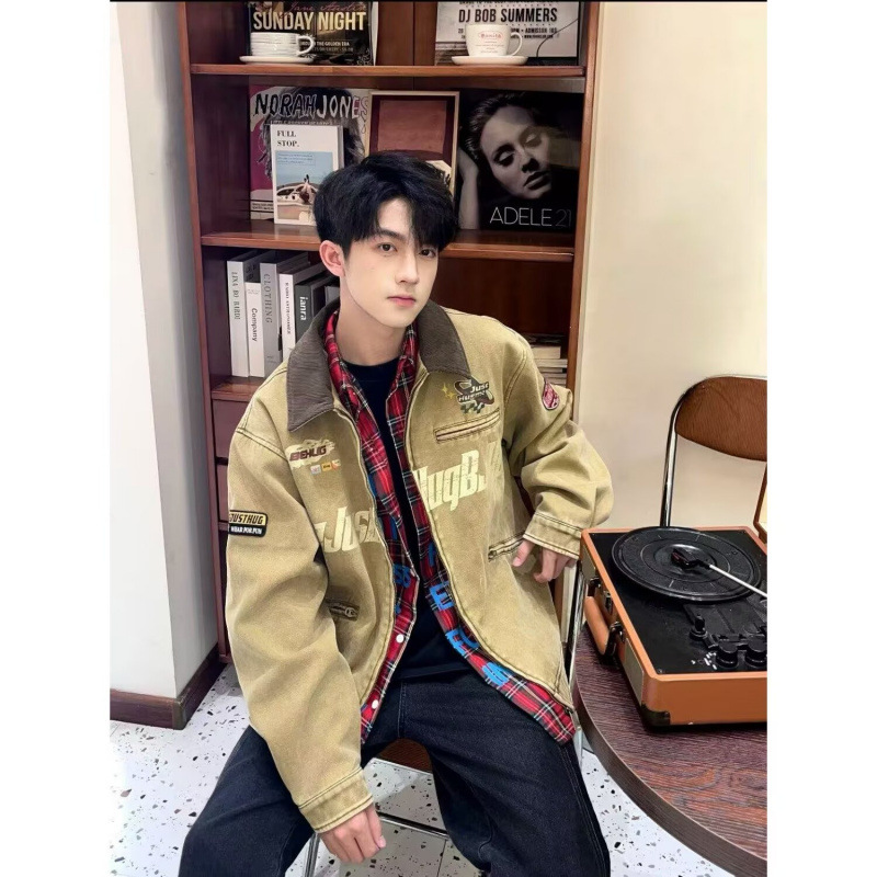 Workwear-style retro Amekaji stand-up collar Harrington jacket, G9 classic short windproof motorcycle jacket for men