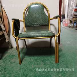 教堂椅大厅布艺会议椅金属骨架跪拜椅可落叠靠背椅子可折叠