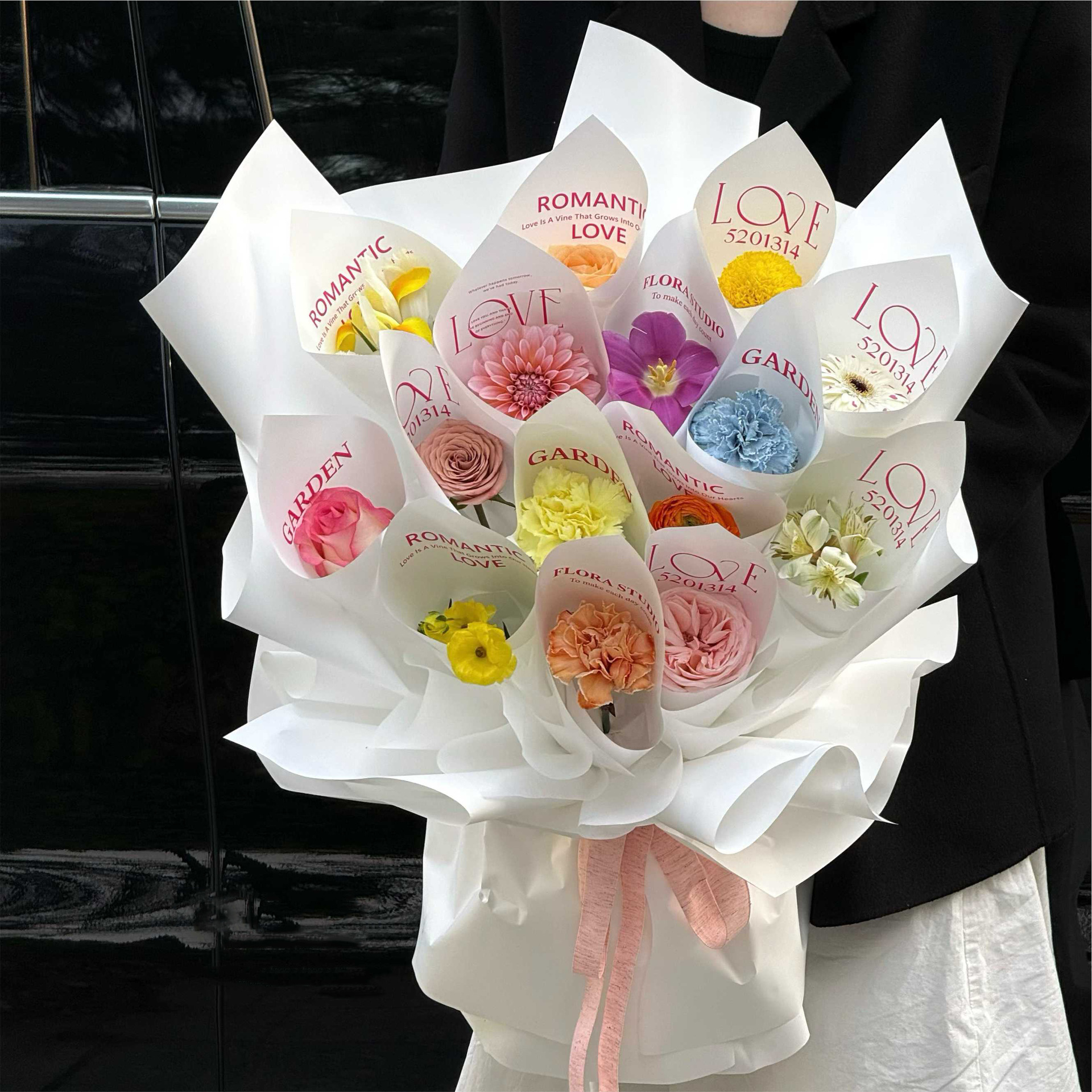 新款一岁一礼花束包装网红简约英文花店diy尖尖角包装纸材料资材