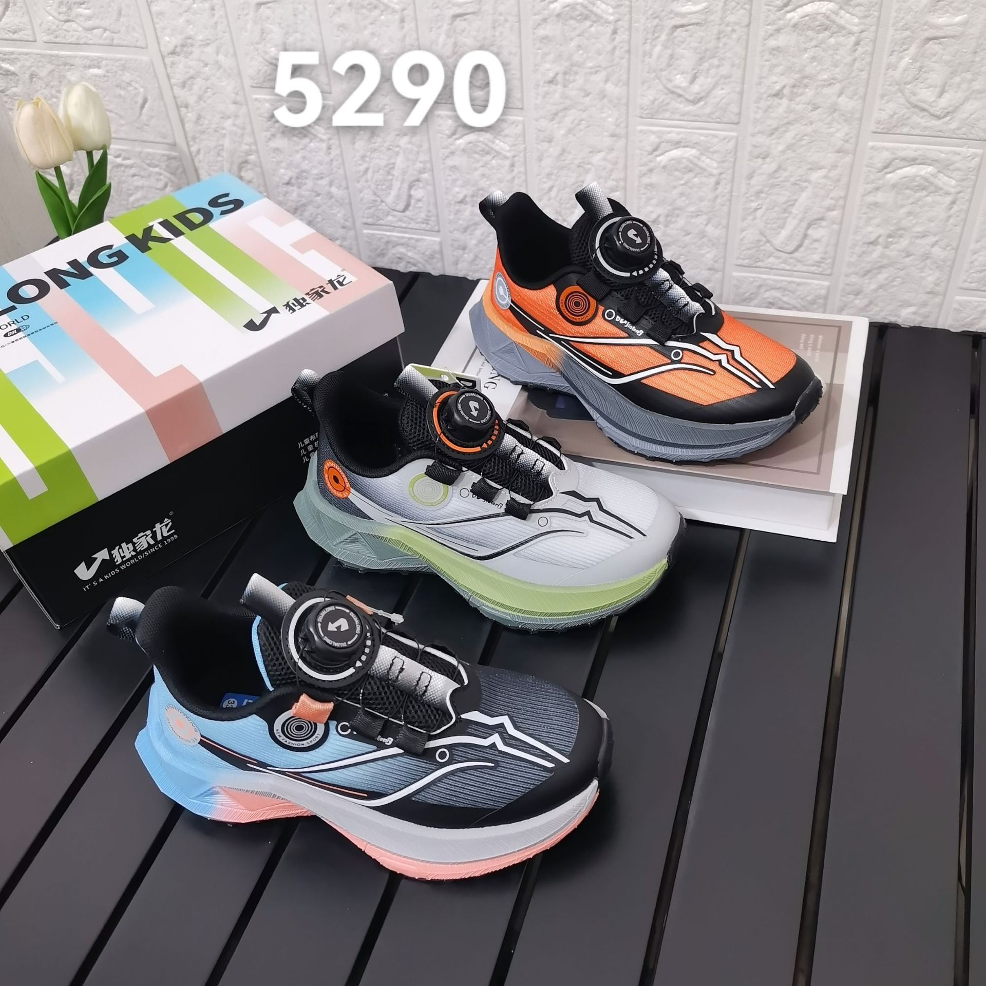 独J龙童鞋2025春秋男双网透气运动鞋新款儿童轻便百搭跑步鞋5290