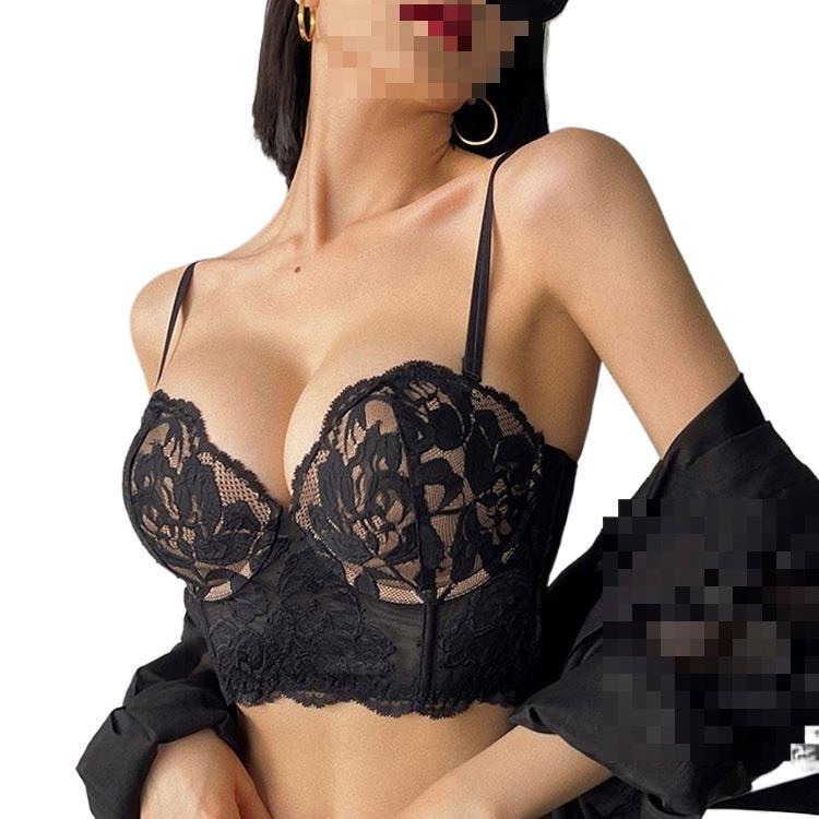 Push-Up Bra for Women, Sexy Lace Bra for Small Busts, Enhances Appearance, Gathers Side Breasts, Prevents Sagging, Black Lace Adjustable Backless Bra