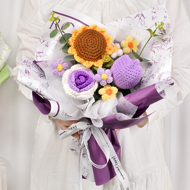 Comercio exterior transfronterizo amazonas ramo de flores de punto rosas girasoles flores de lana imitación decoración de vacaciones puestos