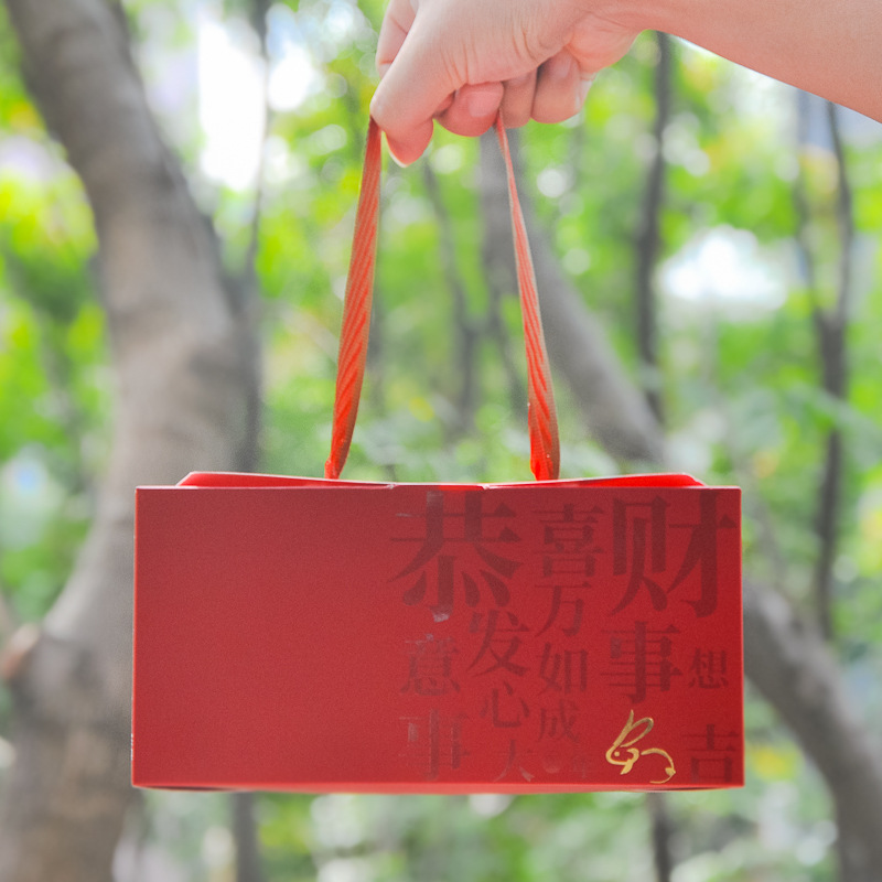 红色 新年  恭喜发财 手提盒 蛋黄酥盒 饼干盒 糖果盒 手提盒