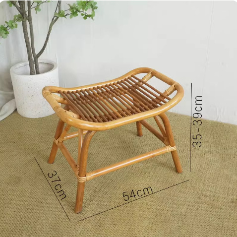 Tejido natural de Ratán para poner taburetes de pies, taburetes de cambio de zapatos para el hogar, sillas de Ratán sin respaldo y sin reposabrazos en taburetes bajos en el sofá en la puerta de la casa image 6