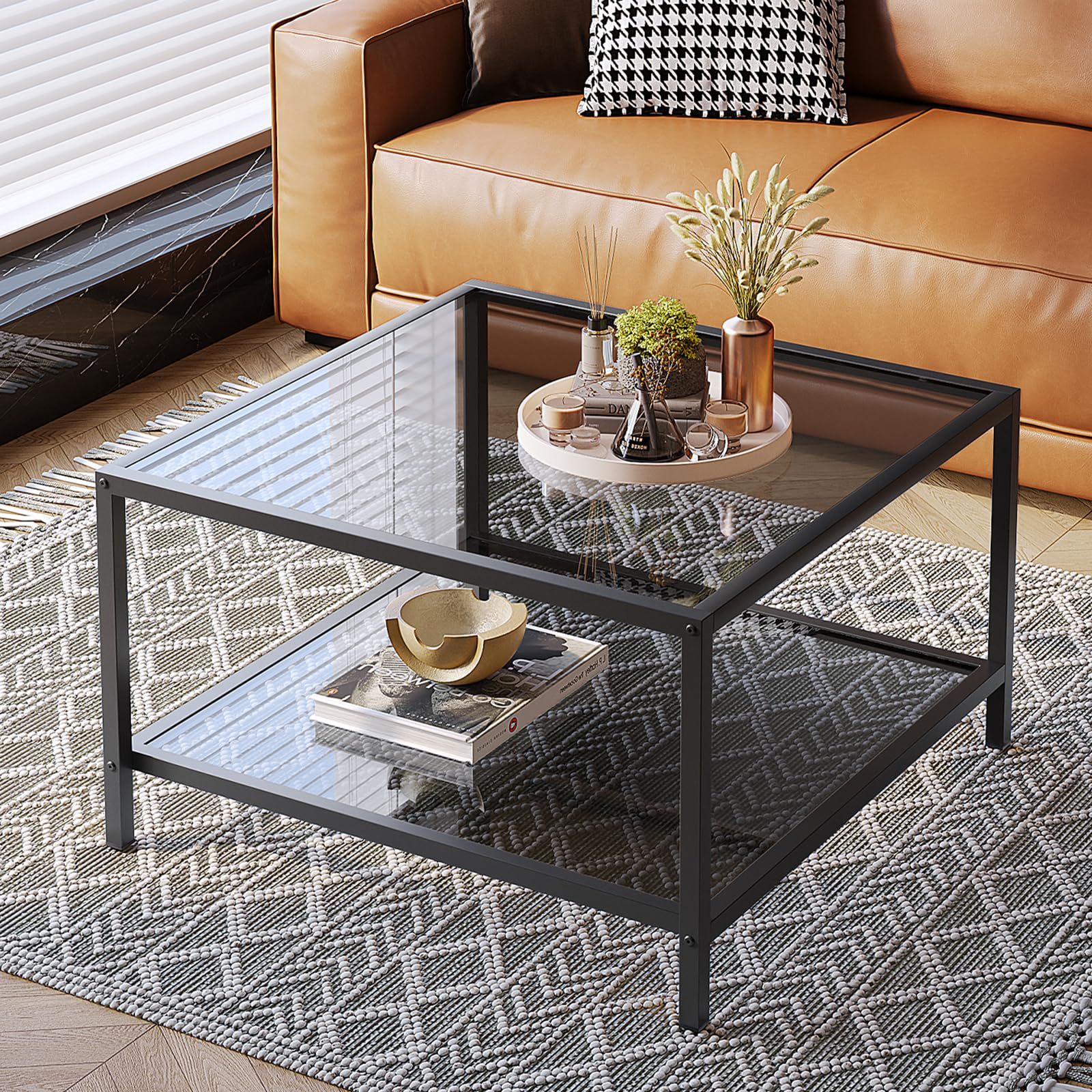 Mesa de café de vidrio mesa de té de lujo ligera sala de estar alta sensación mesa de café cuadrada de vidrio templado mesa de té