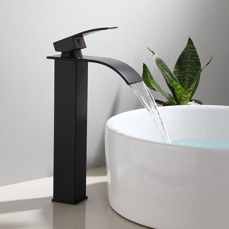 Black stainless steel washbasin, hot and cold water faucet, hotel bathroom washbasin, bathroom cabinet, square waterfall faucet undefined