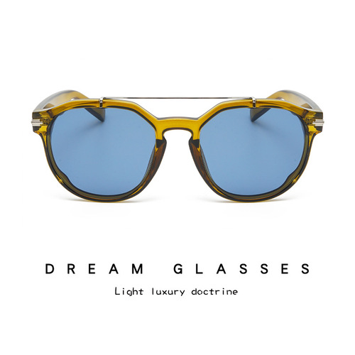 Trendy double beam European and American sunglasses pc large frame Internet celebrity anti-UV sun visor Xiaohongshu tea color sunglasses