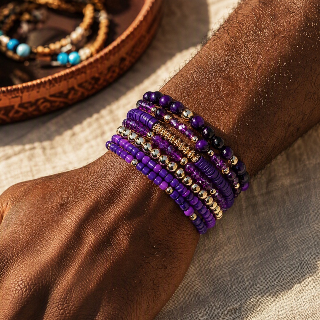 Amazon ethnic style layered vintage bracelet, unique and creative, versatile multi-color crystal gradient beaded bracelet