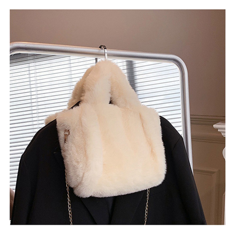 Bolso de mano peludo para mujer, bolso de hombro de imitación de piel de conejo, bolso cruzado moderno, bolso tote de otoño e invierno, bolso de felpa de gran capacidad image 1