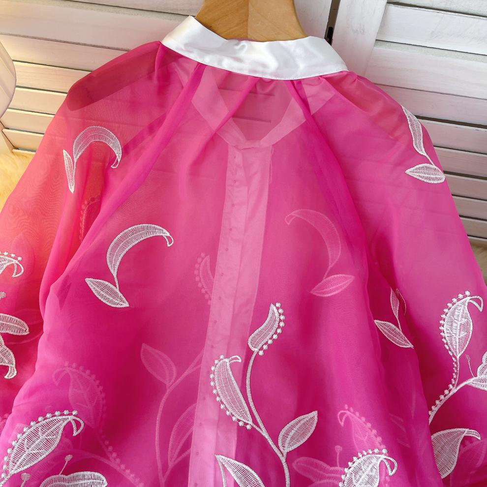 Damenbekleidung Damenoberteile neue Nische schwere Stickerei Schnürung Perlenknöpfe loses Netzhemd_voghion.com