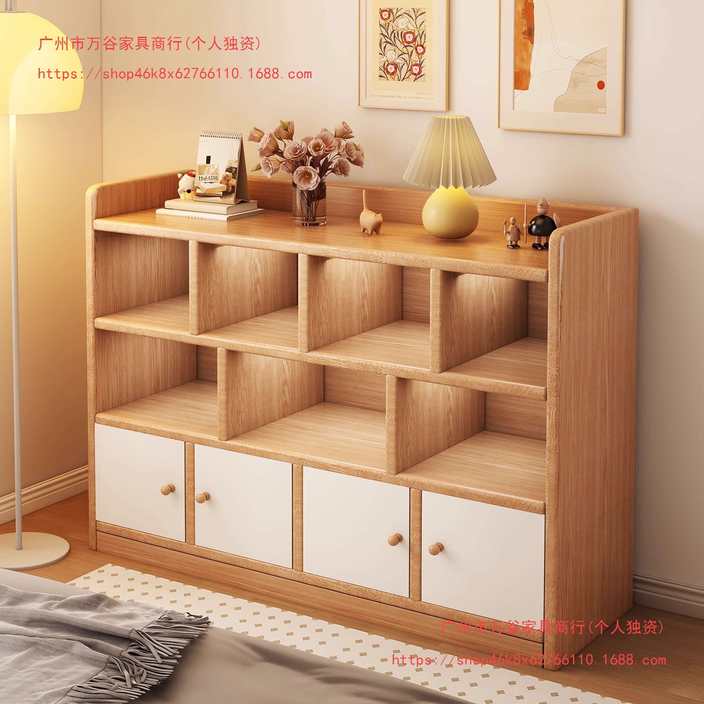 Bookshelf Bedside Side Cabinet Bookcase Storage Cabinet Integrated Floor-Standing Storage Rack with Cabinet Door Living Room Dust-Proof Wall Cabinet