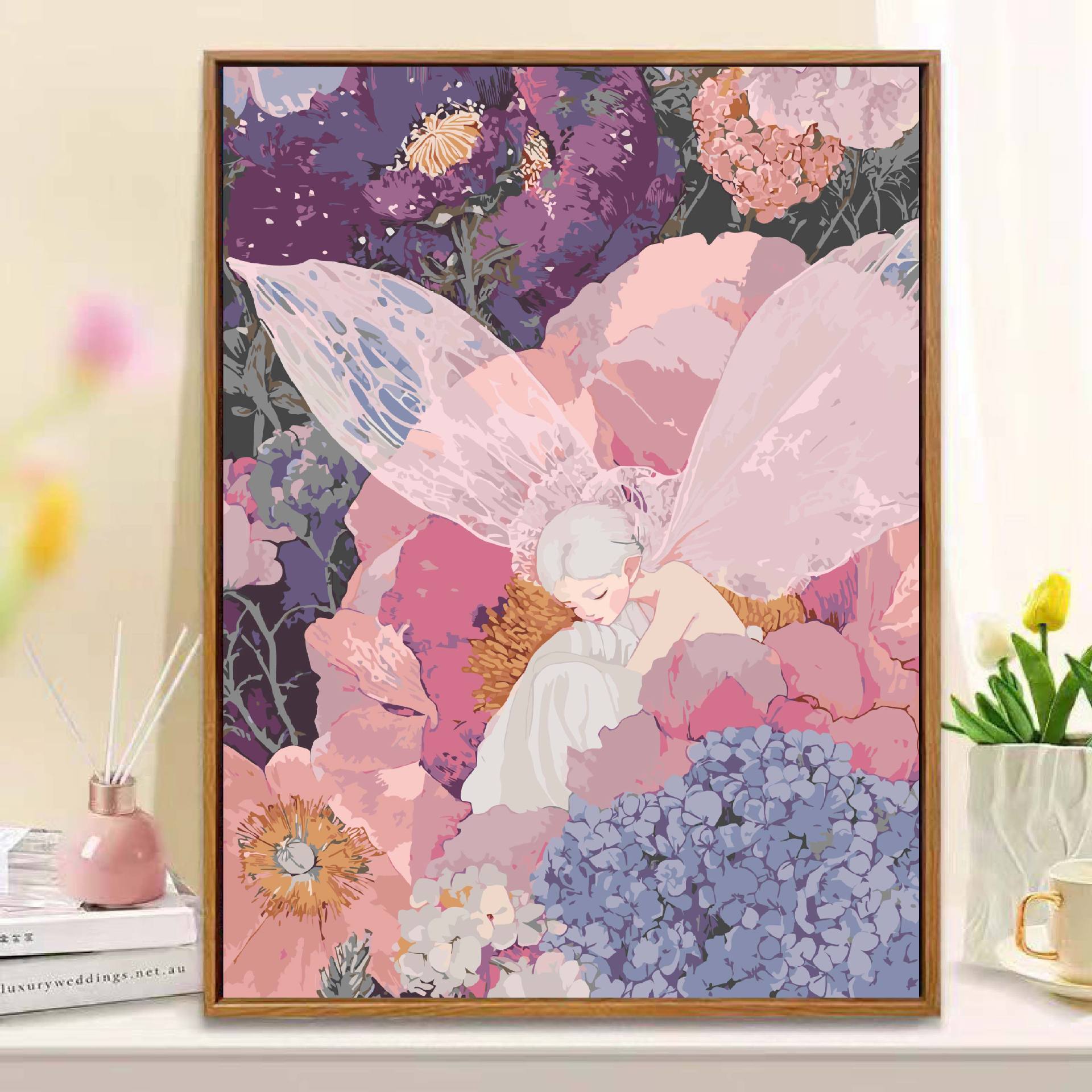 Fada de flores diy pintura al óleo digital curar el departamento de alta belleza acrílico descompresión pintura a mano pintura de color artesanal