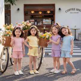 2026新款韩版百搭纯色简约百搭套装女童中小童短袖可爱洋气两件套