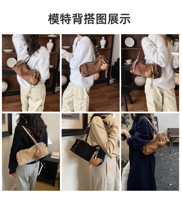 Túi xách tay nữ dáng vuông ngang chất liệu PU nhám , đeo vai hoặc kẹp nách — Màu cà phê Không có mặt dây chuyền, Màu nâu không có mặt dây chuyền, kaki không có mặt dây chuyền, Đen không có mặt dây chuyền chi tiết 6