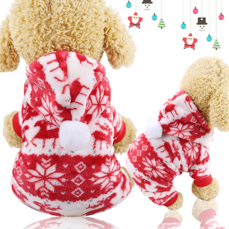 Four-Legged Clothing with Fleece Lining, Christmas Red Reindeer Holiday Pet Clothes for Dogs and Cats, Warm Supplies Sweater