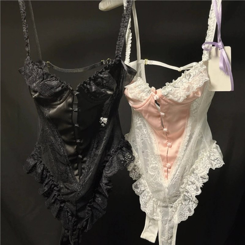 Pretend to Be Pampered *Sexy One-Piece Pajamas French Lace Pure Desire Cut Out See-Through Body-Shaping Jumpsuit