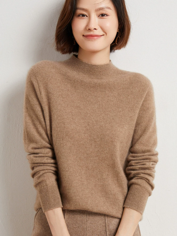 Woolen knitted sweater, high collar, loose fit