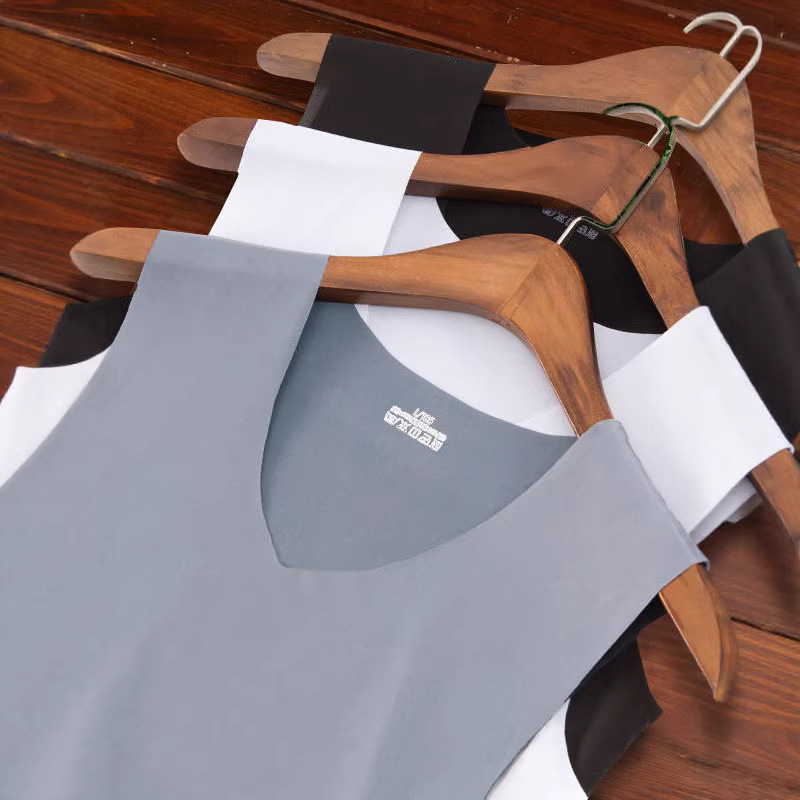 Summer thin, quick-drying, seamless V-neck vest for men, slim fit, sports, stretch, youth style, sleeveless t-shirt, base layer.