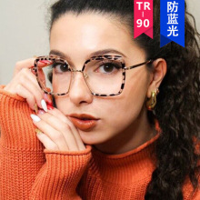 方形大框平光镜跨境女士眼镜框TR90防蓝光欧美ins时尚眼镜架