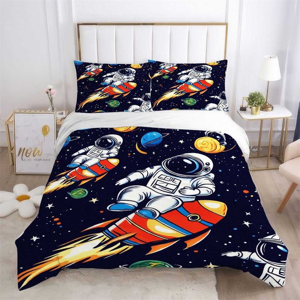 Cartoon Astronaut Digital Printed Edredon Kit Textile Transpirable Transfronterizo Fuente TEMU / JIT