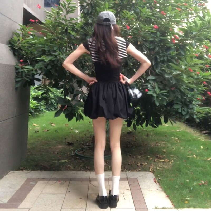 甜美海风黑色连衣裙女夏季2025新款气质巨好看早秋a字花苞短裙|undefined