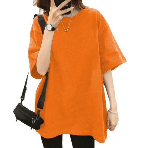 200g pure cotton mid-length t-shirt for plus-size women's summer  loose solid color short-sleeved T-shirt for men and women trendy