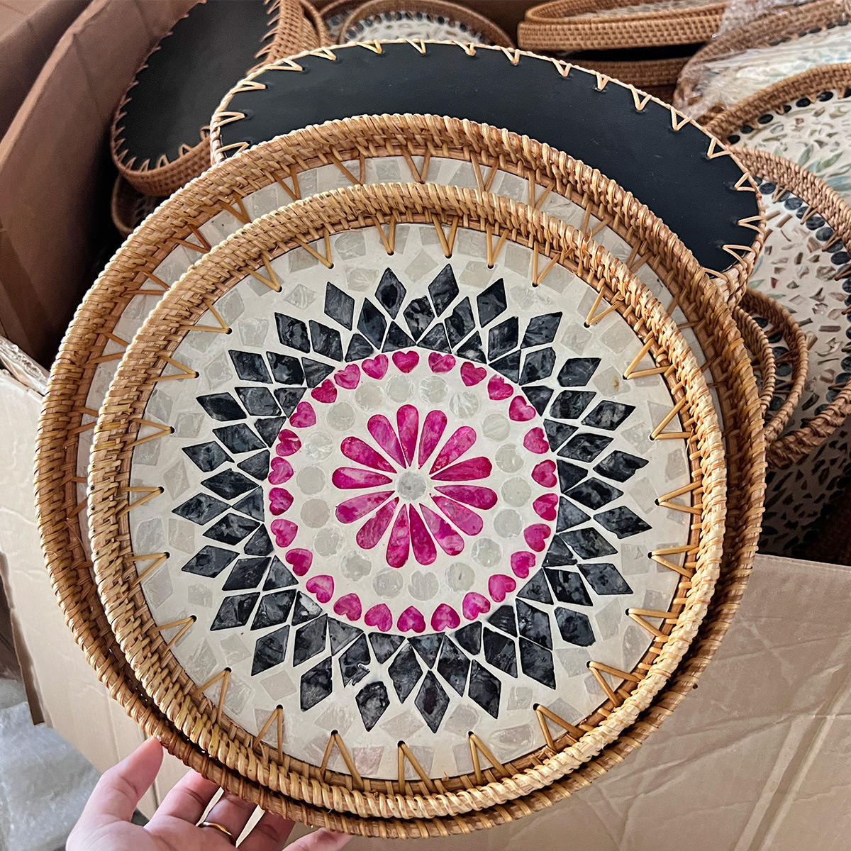 Juego de Cestas de Mimbre Natural Hechas a Mano para Almacenamiento en Escritorio, Sala de Estar, Frutas, Té y Aperitivos, Venta al por Mayor