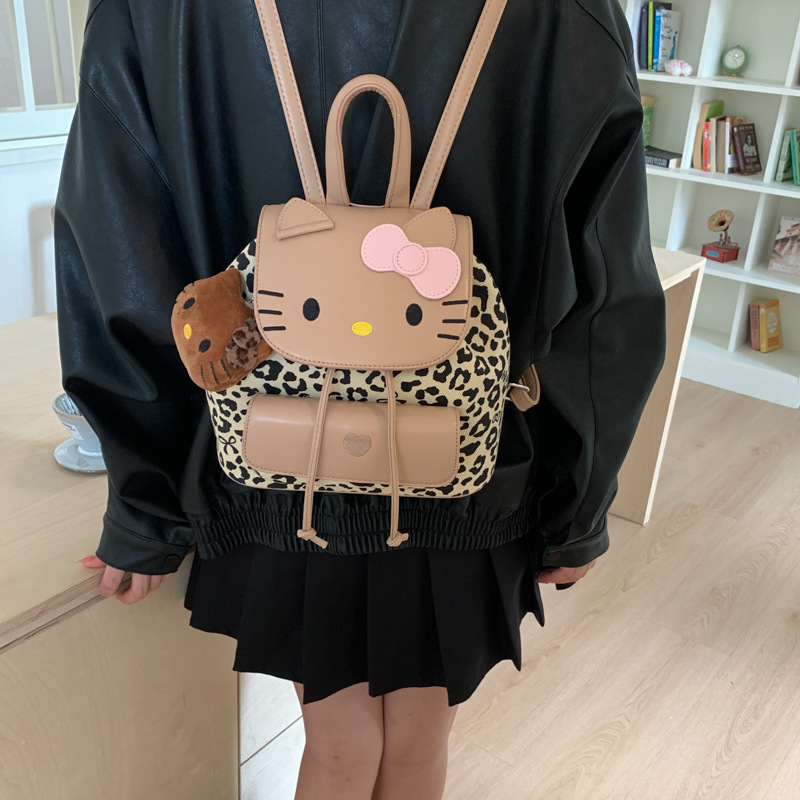 美式复古kitty豹纹双肩包包女2025新款百搭洋气出游通勤小背包潮|undefined