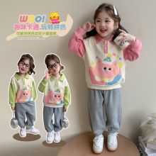 秋冬女童套装新款卡通印花儿童两件套批发圆领一件代发宝宝套装