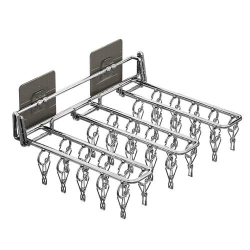 Clothes hanger stainless steel sock drying rack multi-clip punch-free dormitory home multi-functional clothespin wall hanging underwear clip