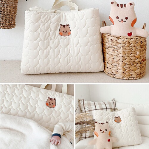 Ins newborn baby quilted embroidery pure cotton breathable outdoor nap mat foldable portable mattress kindergarten machine washable