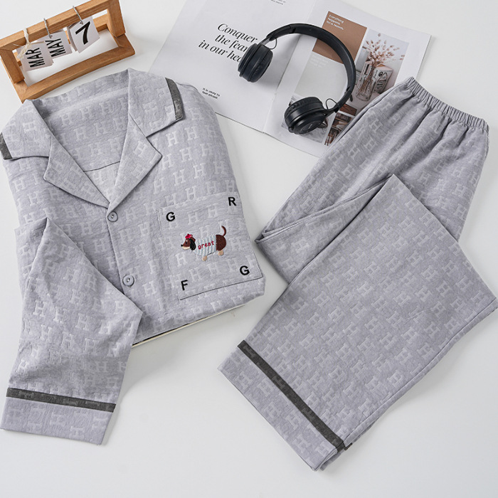 2025 nuevo perro salchicha nube pijama de algodón hombre primavera y otoño pantalones de mangas largas de alta calidad ropa de casa de hombre verano