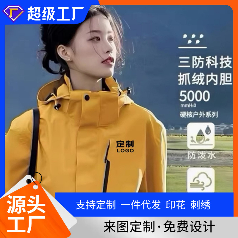 High-End Jacket Custom Ogo Printing Three-In-One Men's and Women's Jacket Waterproof Outdoor Workwear Team Photography Embroider