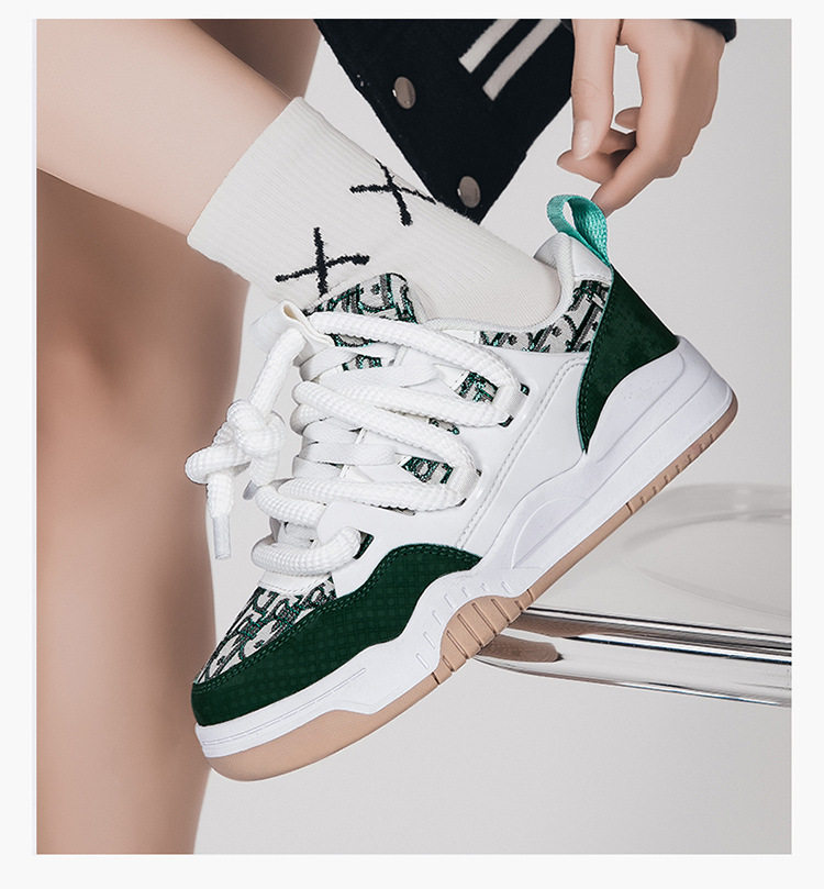 Giày sneaker unisex cổ thấp đế dày phối màu, thân lưới thoáng khí, form rộng dễ mang — Trắng, đen chi tiết 17