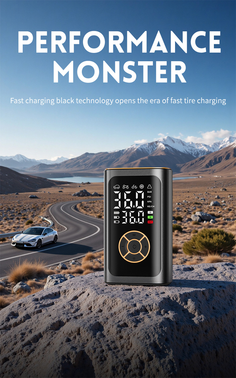 Car-Mounted Wireless Air Pump, Portable Multi-Functional Digital Display Emergency Air Pump, Tire Inflator for Electric Vehicles