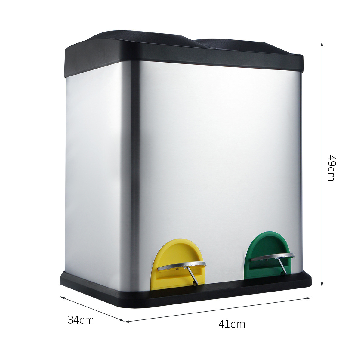 Cubo de basura silencioso con pedal para uso doméstico y comercial, con dos o tres compartimentos para la clasificación de residuos, adecuado para el hogar y la oficina, con pedal de descenso lento para la clasificación de residuos de forma ecológica.